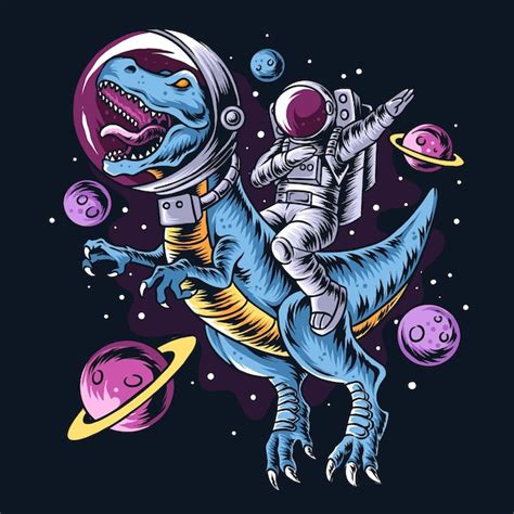 Premium Vector The Astronaut Drives The T Rex Dinosaurs In The Outer