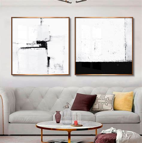 Dupla De Quadros Decorativos Abstrato Preto E Branco Santoquadro Br