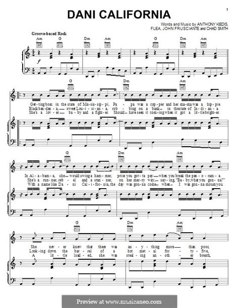 Dani California Red Hot Chili Peppers By Flea A Kiedis C Smith J Frusciante On MusicaNeo