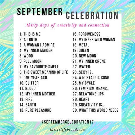 September Celebration Thirty Days Of Creativity Connection