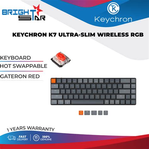 KEYBOARD KEYCHRON K7 ULTRA SLIM WIRELESS RGB HOT SWAPPABLE GATERON RED GATERON BLUE