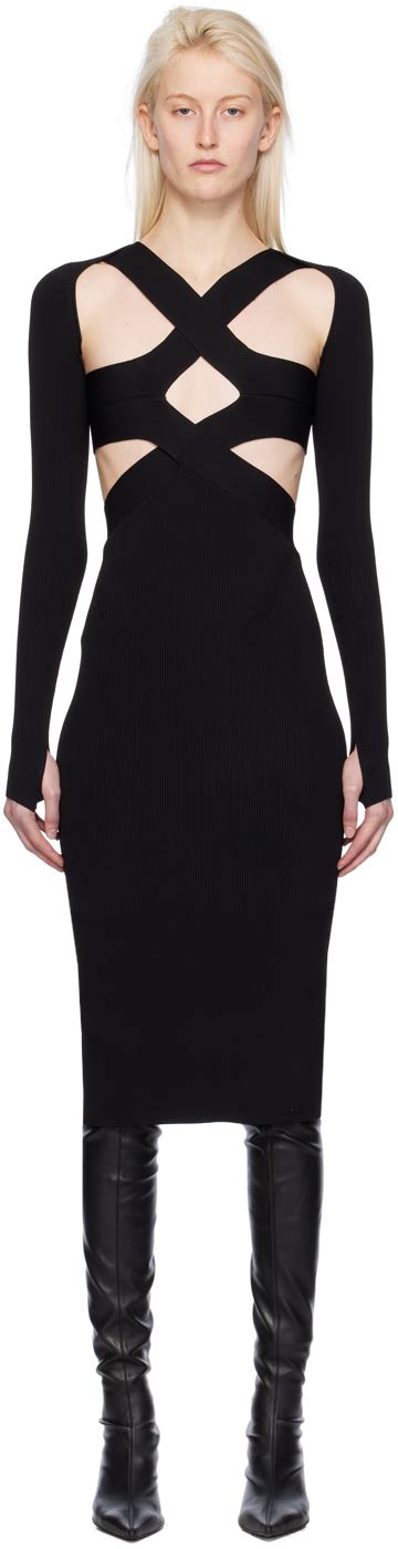 Robe midi noire à découpes Dion Lee en solde