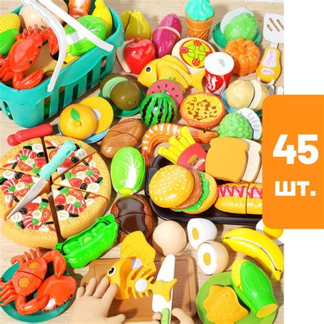 Игрушечные продукты и овощи на липучках 45 предметов игрушечная еда ...