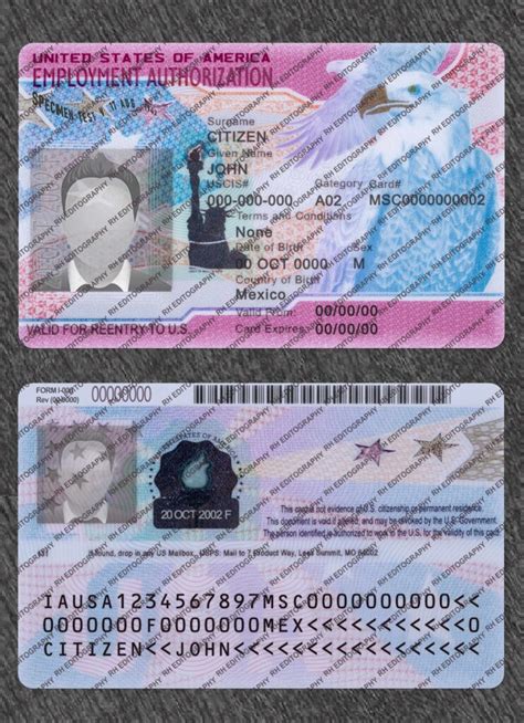 New Employment Authorization Card Psd Template Rh Editography