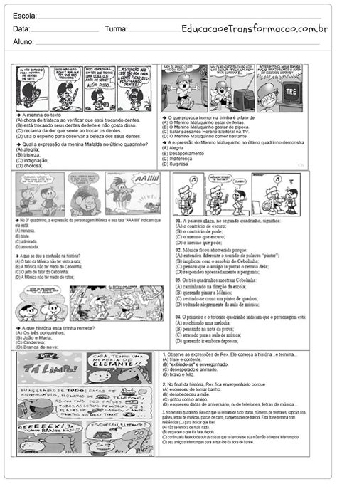 Atividades De Interpretação De Charges Com Gabarito 7o Ano