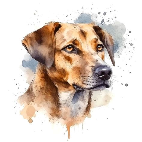 Premium Photo | Watercolor painting of a dog with brown eyes and brown ...