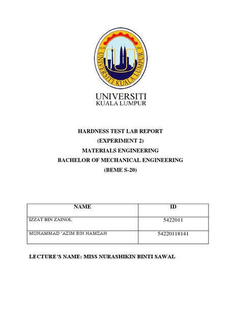 Hardness Test Lab Report | PDF | Hardness | Chemical Substances