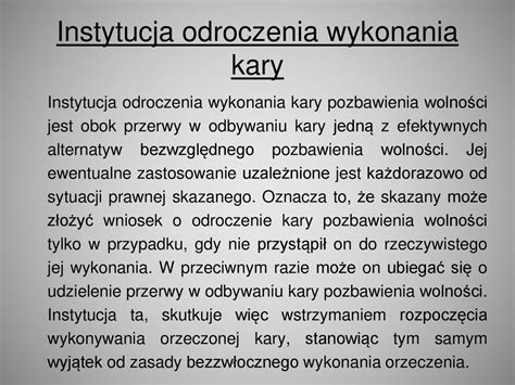 Odroczenie i przerwa w wykonaniu kary pozbawienia wolności ppt pobierz