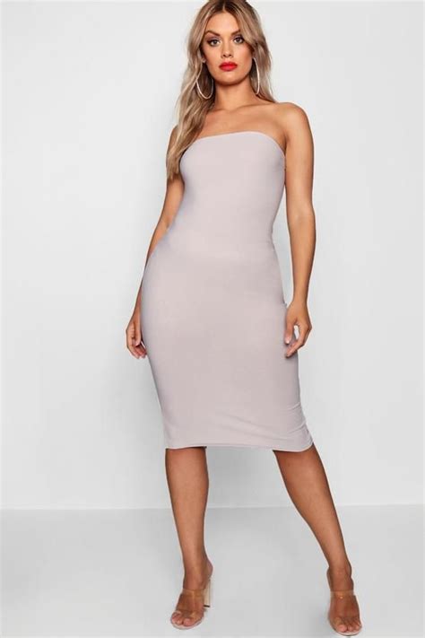 Plus Bandeau Fitted Midi Dress Boohoo Casual Dresses For Teens