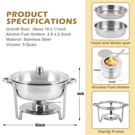 Horestkit Chafing Dish Buffet Set Stainless Steel Round Chafers And