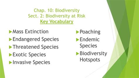 Ppt Chap 10 Biodiversity Sect 2 Biodiversity At Risk Key Vocabulary Powerpoint