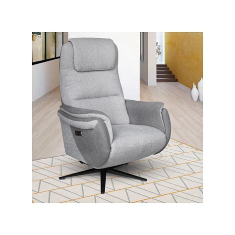 Fauteuil De Relaxation Lectrique Cuir Gris Clair Thader Univers Salon