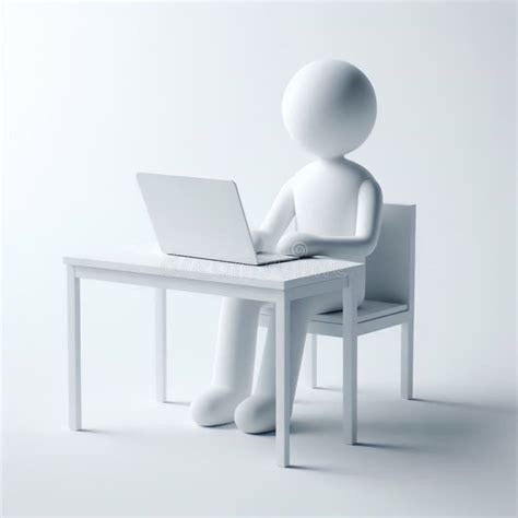 White Figure Illustration Working On Laptop At Office Technology And