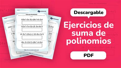 40 Ejercicios De Suma De Polinomios Para Imprimir En Pdf