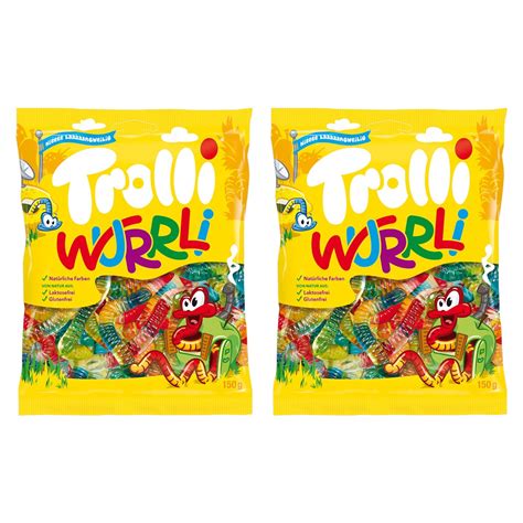 Trolli Wurrli Gummy Sweet Worms 6 Irresistible Gummy Fruity Flavours 150g - 2x Share Bags