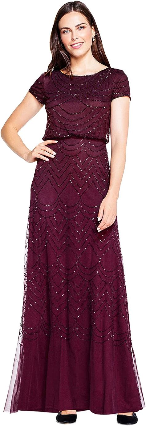 Adrianna Papell Women S Short Sleeve Blouson Beaded Gown Amazon Ca