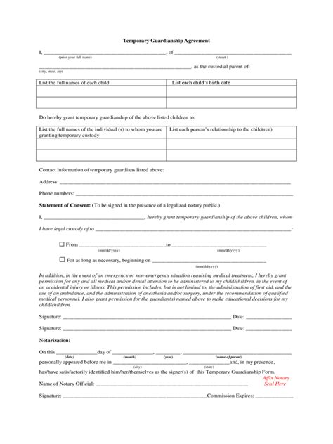 Temporary Custody Pdf Printable Temporary Guardianship Form Printable