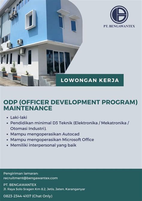 Lowongan Kerja Odp Officer Development Program Di Pt Bengawantex