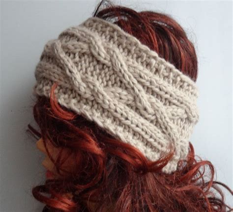 Handmade Knitt Cable Headband Plait Knitted Headband Merino Wool Hand