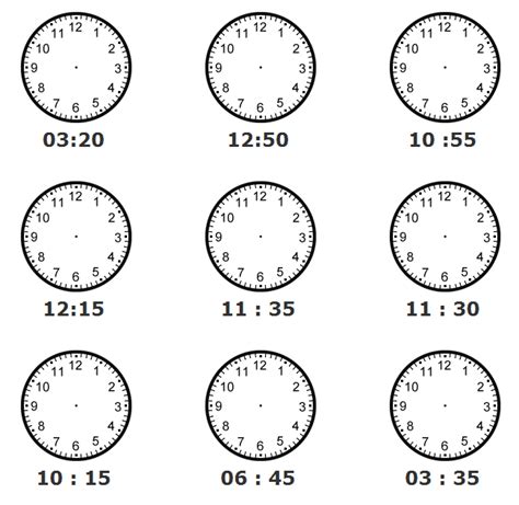 Telling Time Draw The Hands 5 Minute Intervals