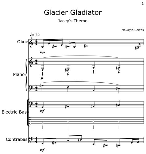 Glacier Gladiator Sheet Music For Oboe Piano Electric Bass Contrabass