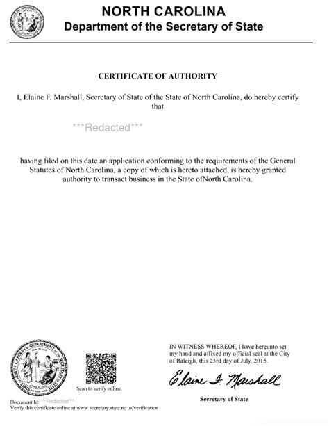 Certificate Of Authority North Carolina Llc Bible