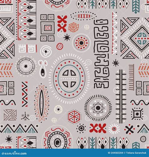 African Art Decoration Pattern Tribal Geometric Shapes Seamless