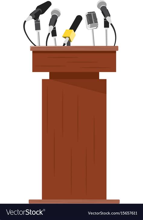 Wooden Podium Tribune With Microphones Royalty Free Vector