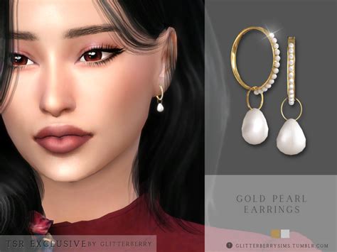 Glitterberrysims Custom Content Gold Pearl Earring And Ring Gold