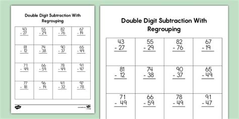 Second Grade Double Digit Subtraction With Regrouping Activity Sheet