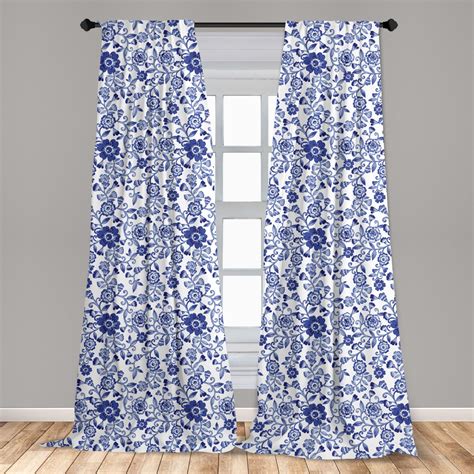 Watercolor Curtains 2 Panels Set Vibrant Blue Flowers Pattern Feminine