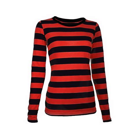 Womens Long Sleeve Black And Red Striped Shirt Etsy