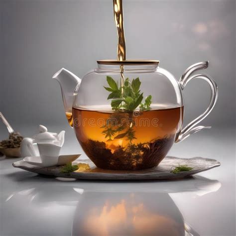 A Teapot Pouring A Stream Of Hot Herbal Tea Into A Delicate Porcelain Cup Stock Illustration