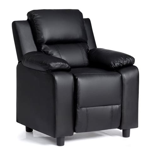 Costway PU Leather Kids Recliner with Armrest & Headrest Lounge Black ...