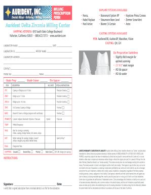 Fillable Online MILLING IMPLANT SYSTEMS AVAILABLE PRESCRIPTION FORM Fax