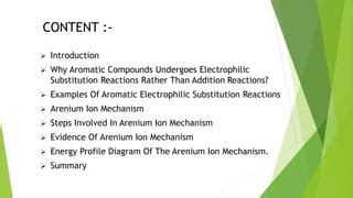 Arenium Ion Mechanism in Aromatic Electrophilic Substitution | PPT