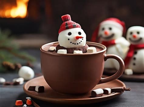 Premium Photo Hot Chocolate With Snowman Marshmallow