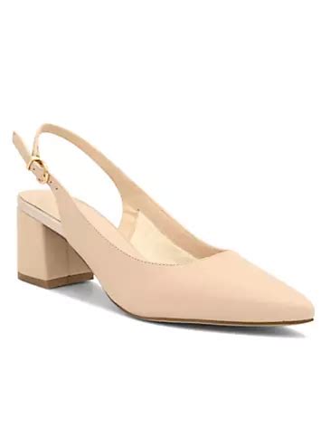 Paradox London Nude Faux Leather Mid Block Heel Sling Back Court Shoes