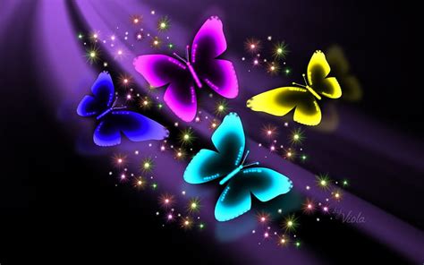 Neon Butterflies Stars Viola Tricolor Art Shine Desenho Creation