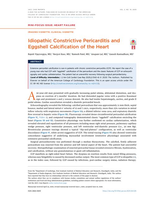 PDF Idiopathic Constrictive Pericarditis And Eggshell Calcification