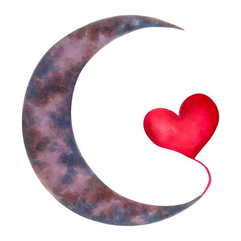 Celestial Element Of Crescent Moon With Heart For Valentines Day