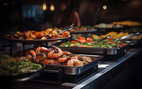 Premium AI Image People Group Catering Buffet Food Indoor In Restaurant