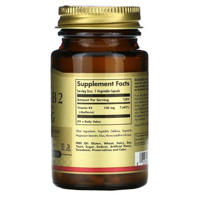 Витамин В2 Рибофлавин Solgar Vitamin B2, 100 мкг, 100 капсул купить в ...