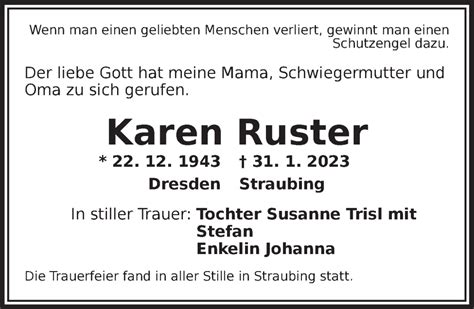 Traueranzeigen Von Karen Ruster Trauer Flz De