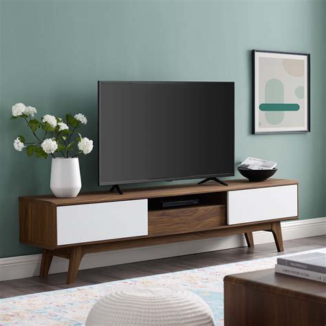 Envision Walnut White 70 Inch Media Console Wood TV Stand EEI-3304-WAL ...