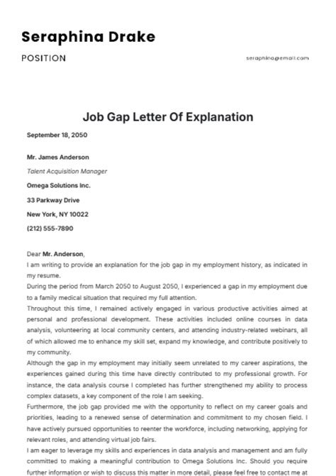 Free Job Gap Letter Of Explanation Template Edit Online And Download