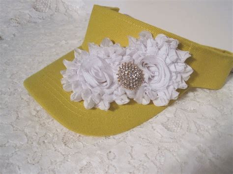 Golf Visor Sun Visor Yellow With White Chiffon Flowers And Etsy Summer Hats For Women