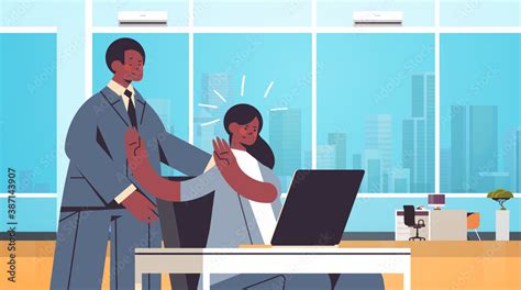 Businessman Molesting Female Employee Sexual Harassment At Work Concept