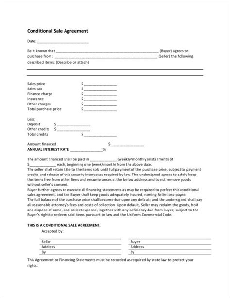 Free 7 Conditional Sale Agreement Samples And Templates In Pdf Ms Word