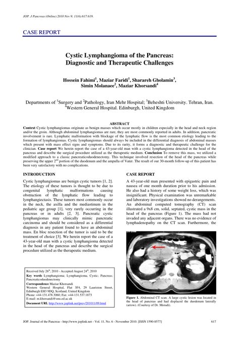 Pdf Cystic Lymphangioma Of The Pancreas Diagnostic And Therapeutic